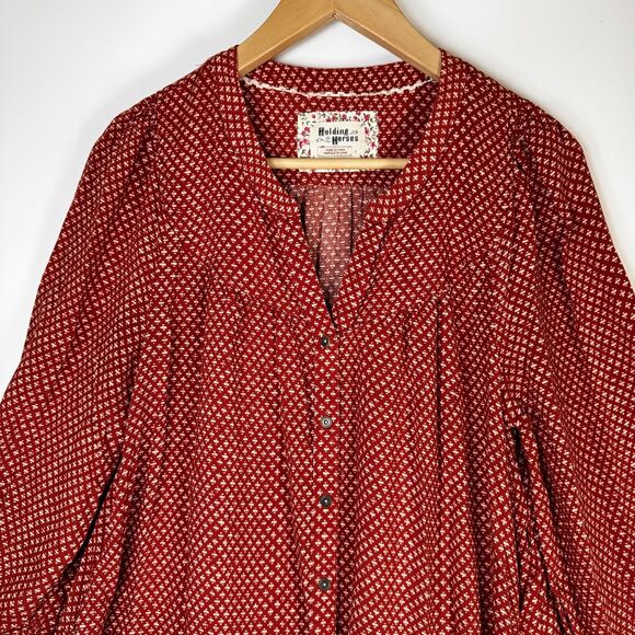 Holding Horses Anthropologie Tunic Top Small Boho Rust Red Peasant Style Tiered - Picture 2 of 13